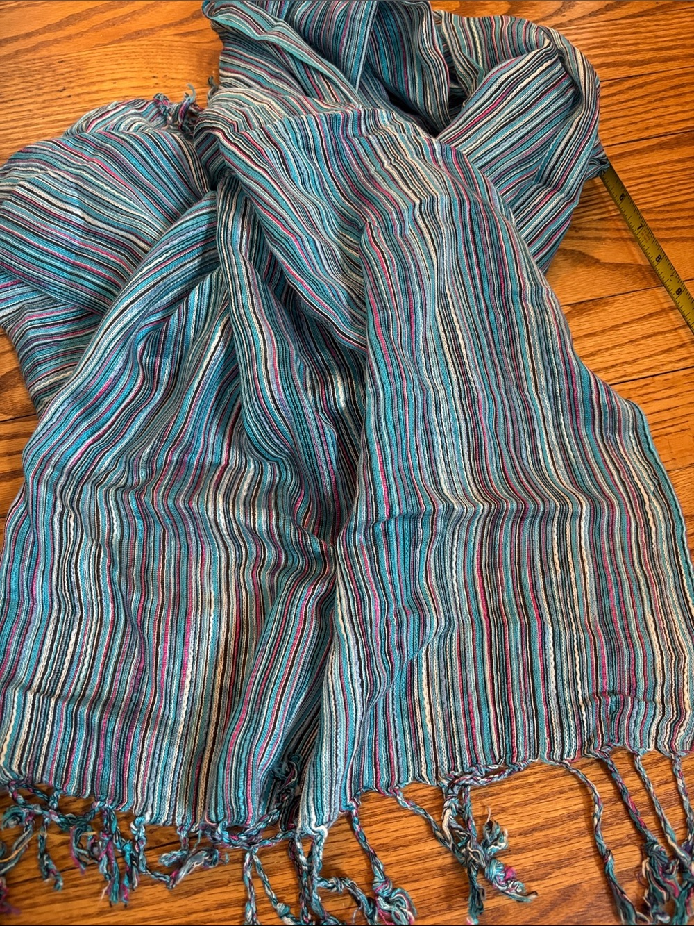 Striped Multicolor Lightweight Scarf - Teal, Pink & Gray